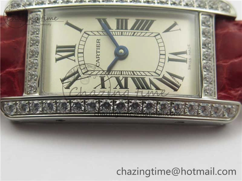 Durable Tank WJTA0029 29mm 8848F Crystal Bezel SS Silver Dial on Pink Croco Strap Ronda Quartz 6078