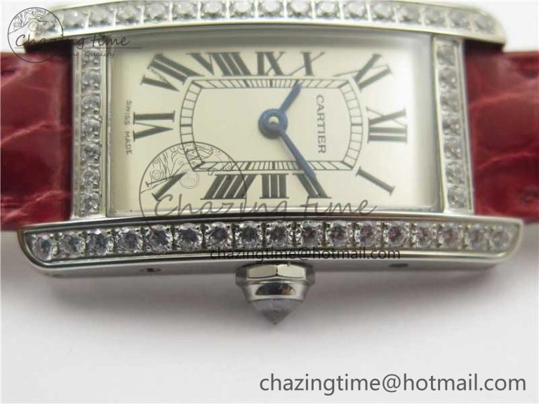 Durable Tank WJTA0029 29mm 8848F Crystal Bezel SS Silver Dial on Pink Croco Strap Ronda Quartz 6078