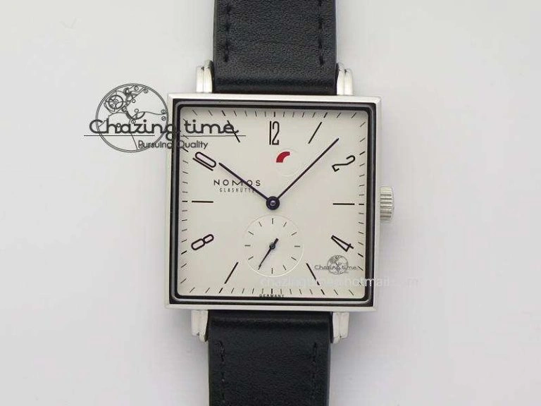 Tetra SS White Dial Blue Hands On Black Leather Strap A RelaxedFit 7641