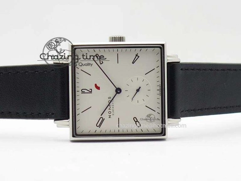 Tetra SS White Dial Blue Hands On Black Leather Strap A RelaxedFit 7641