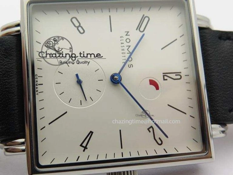 Tetra SS White Dial Blue Hands On Black Leather Strap A RelaxedFit 7641