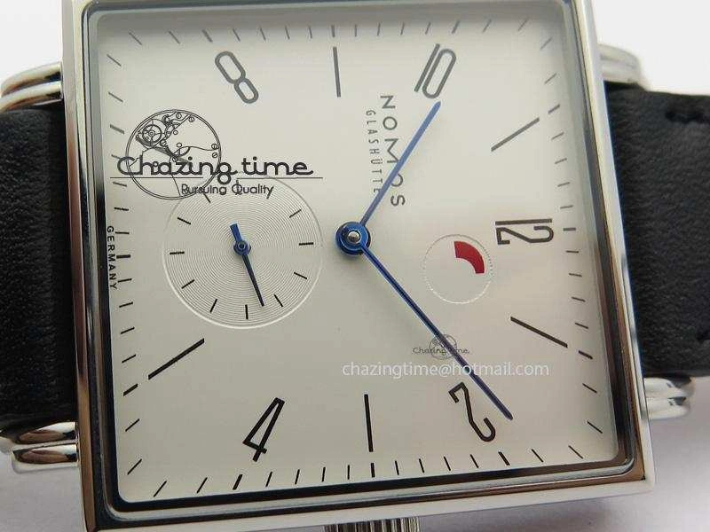 Tetra SS White Dial Blue Hands On Black Leather Strap A RelaxedFit 7641