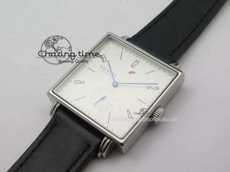 Tetra SS White Dial Blue Hands On Black Leather Strap A RelaxedFit 7641