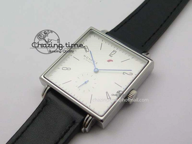 Tetra SS White Dial Blue Hands On Black Leather Strap A RelaxedFit 7641