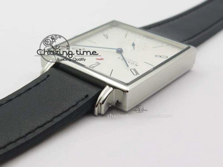Tetra SS White Dial Blue Hands On Black Leather Strap A RelaxedFit 7641