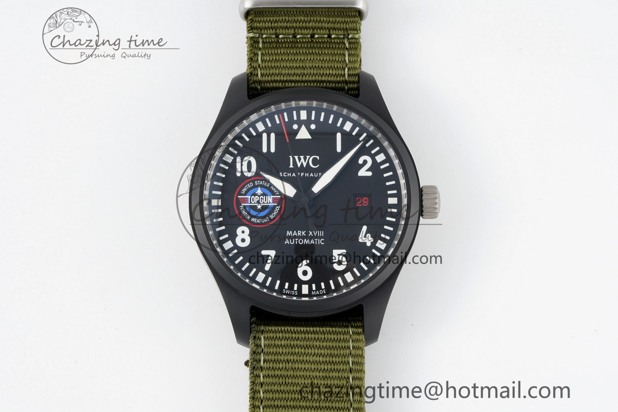Top Gun Pilot Mark XVIII Limited “SFTI” M+F 1:1 Best Edition Black Dial on Green Nylon Strap A Classic 7064
