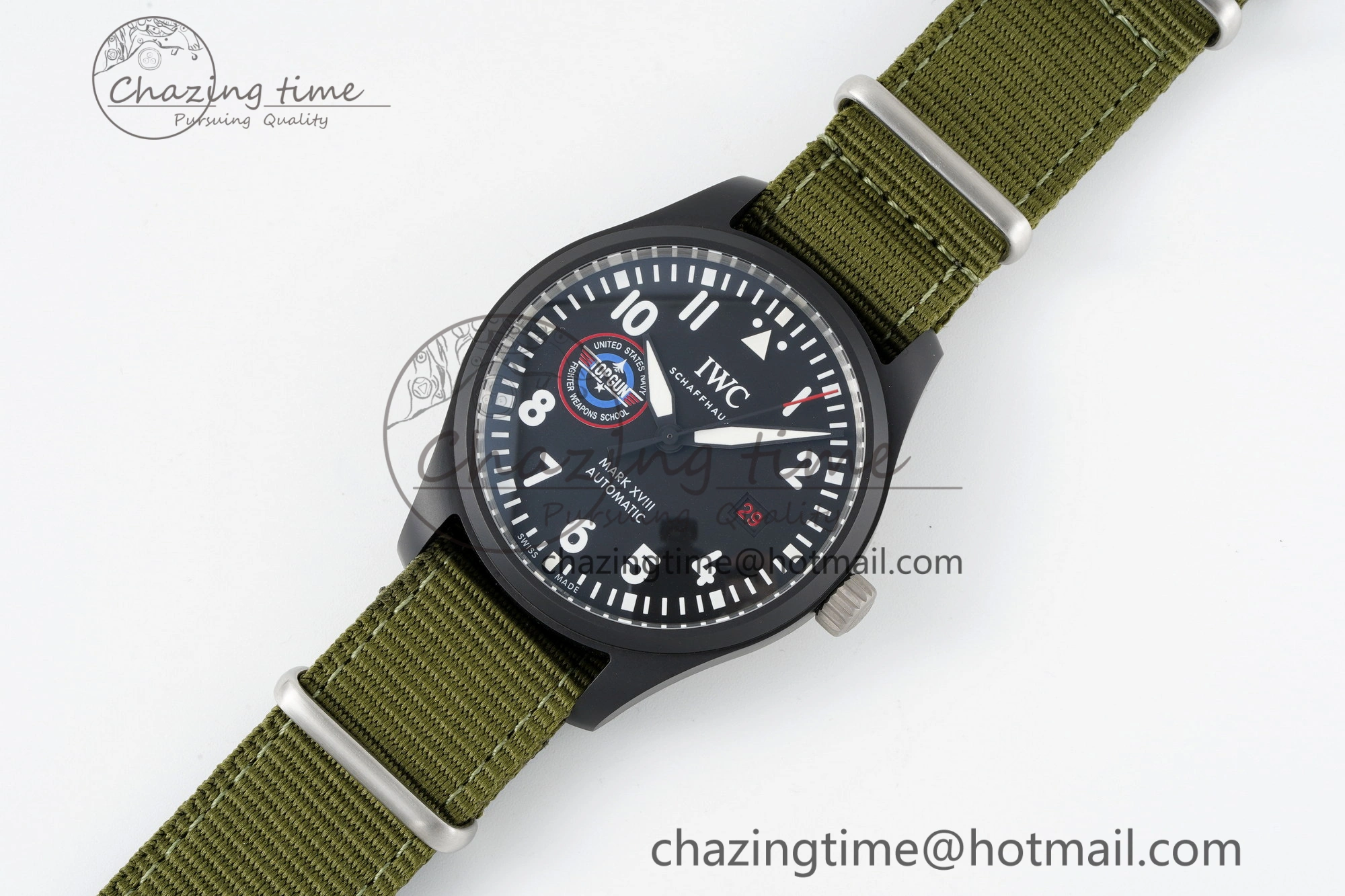 Top Gun Pilot Mark XVIII Limited “SFTI” M+F 1:1 Best Edition Black Dial on Green Nylon Strap A Classic 7064