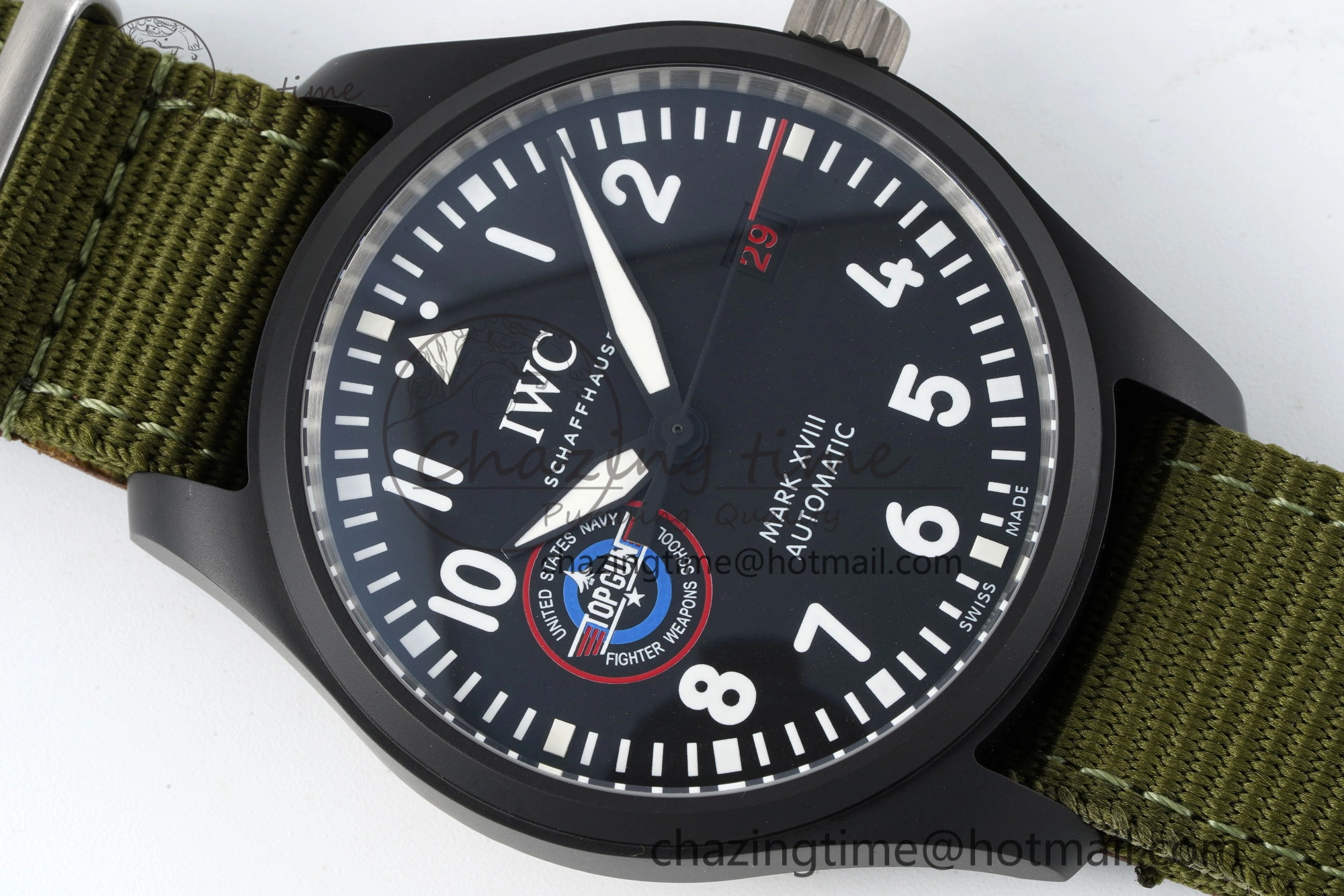 Top Gun Pilot Mark XVIII Limited “SFTI” M+F 1:1 Best Edition Black Dial on Green Nylon Strap A Classic 7064