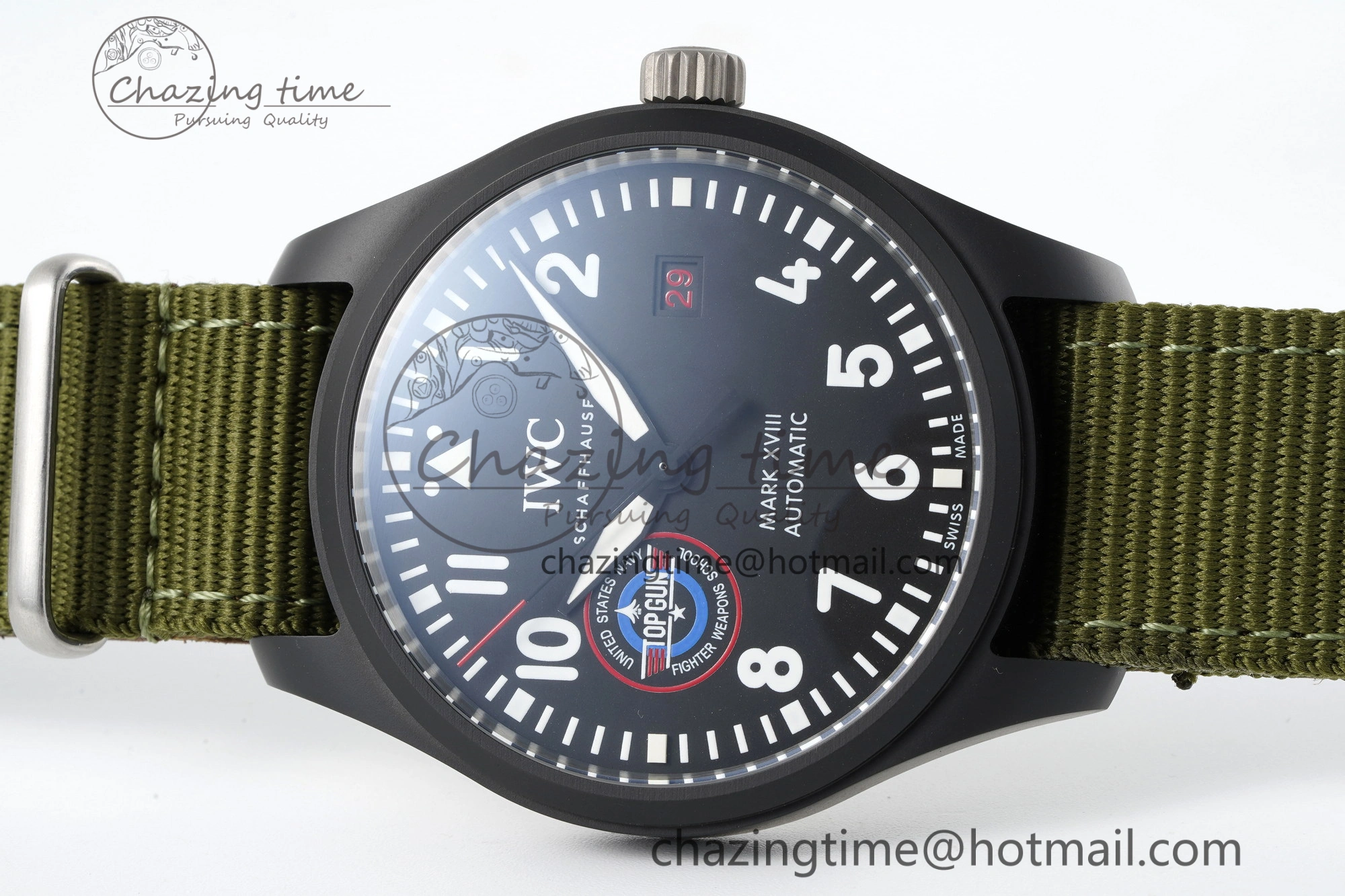 Top Gun Pilot Mark XVIII Limited “SFTI” M+F 1:1 Best Edition Black Dial on Green Nylon Strap A Classic 7064