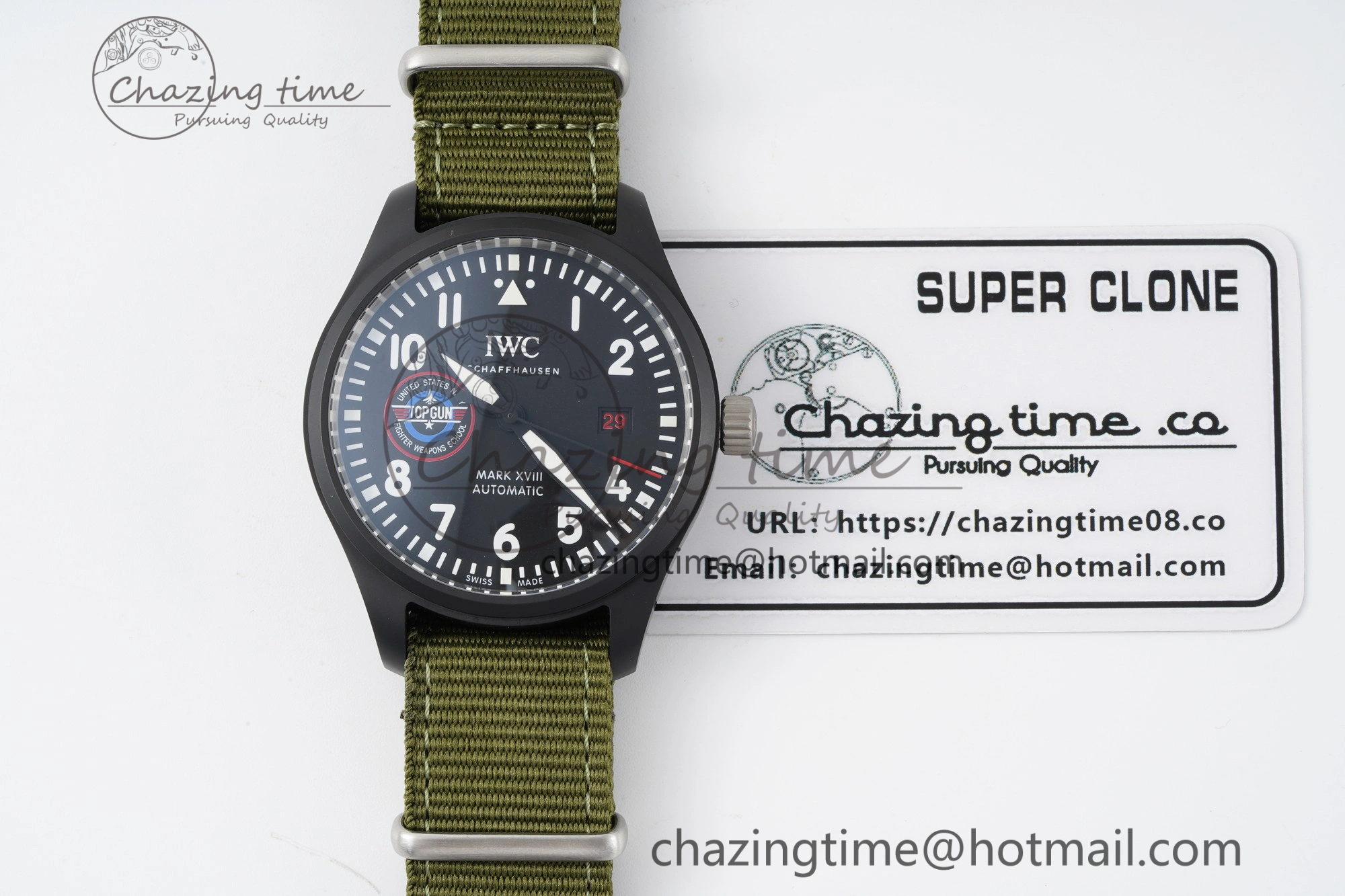 Top Gun Pilot Mark XVIII Limited “SFTI” M+F 1:1 Best Edition Black Dial on Green Nylon Strap A Classic 7064