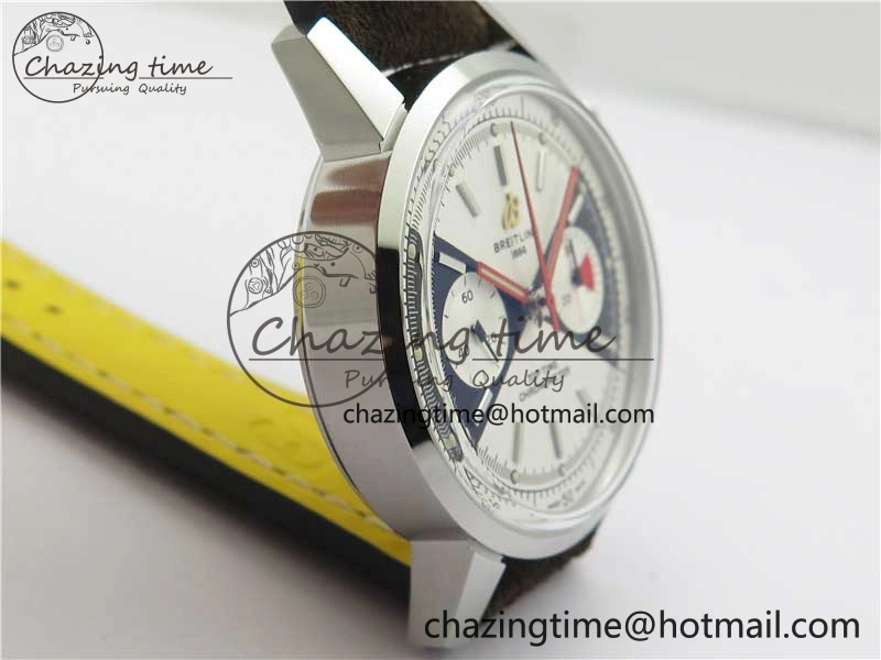 Top Time Chrono SS GF 1:1 Best Edition White Dial on Brown Leather Strap A MultiPurpose 5558