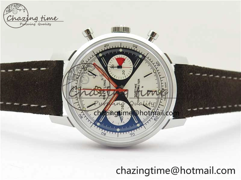 Top Time Chrono SS GF 1:1 Best Edition White Dial on Brown Leather Strap A MultiPurpose 5558