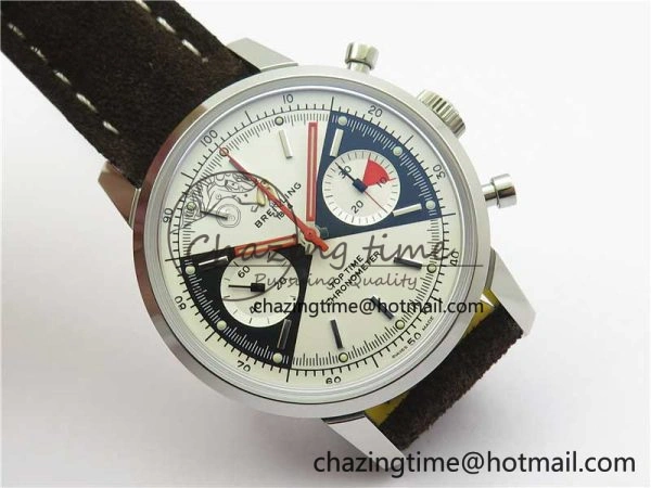 Top Time Chrono SS GF 1:1 Best Edition White Dial on Brown Leather Strap A MultiPurpose 5558
