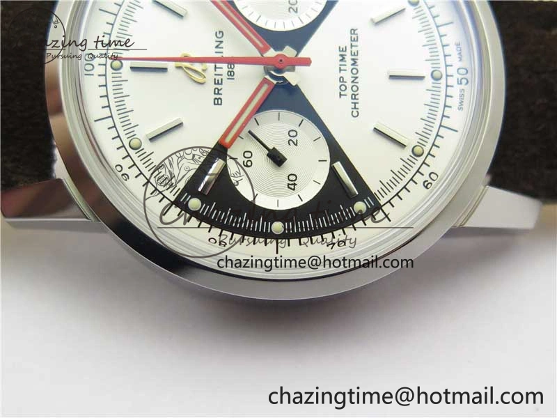 Top Time Chrono SS GF 1:1 Best Edition White Dial on Brown Leather Strap A MultiPurpose 5558