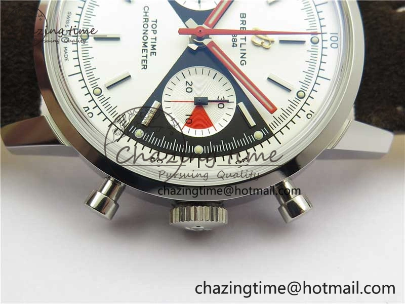 Top Time Chrono SS GF 1:1 Best Edition White Dial on Brown Leather Strap A MultiPurpose 5558