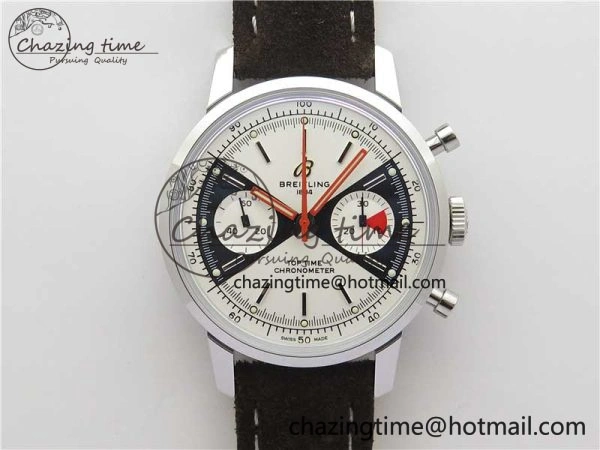 Top Time Chrono SS GF 1:1 Best Edition White Dial on Brown Leather Strap A MultiPurpose 5558