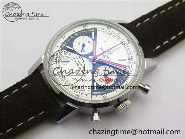 Top Time Chrono SS GF 1:1 Best Edition White Dial on Brown Leather Strap A MultiPurpose 5558