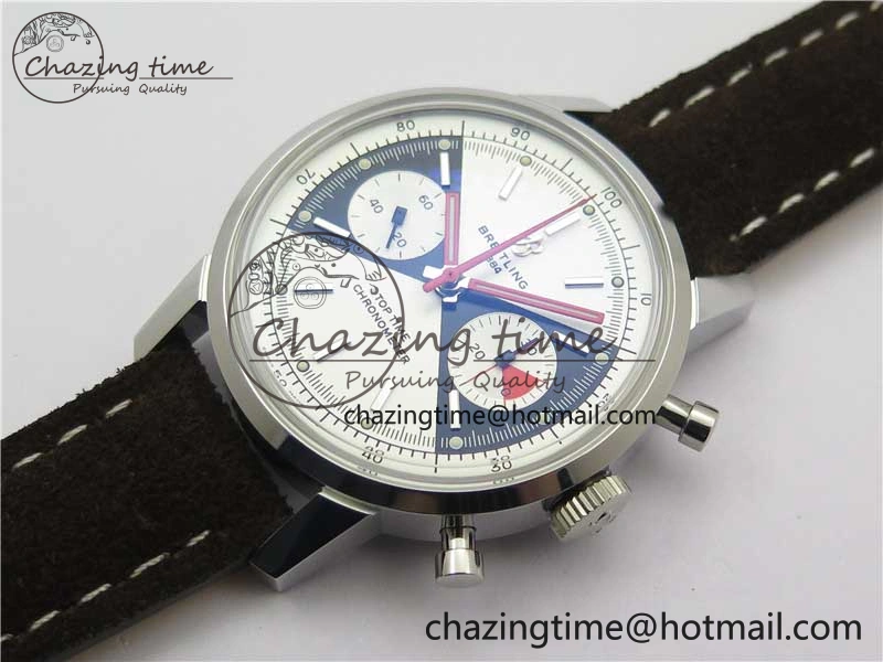 Top Time Chrono SS GF 1:1 Best Edition White Dial on Brown Leather Strap A MultiPurpose 5558