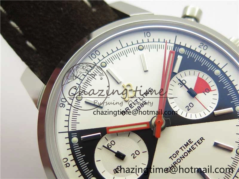 Top Time Chrono SS GF 1:1 Best Edition White Dial on Brown Leather Strap A MultiPurpose 5558