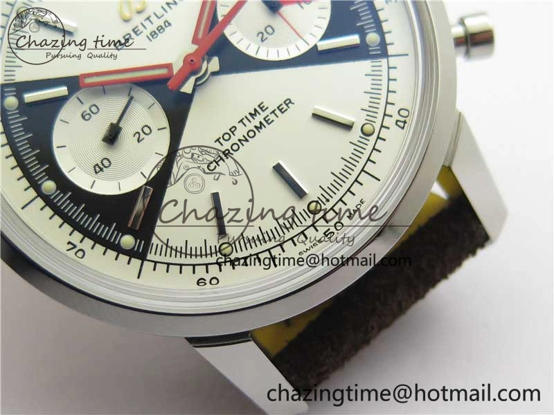 Top Time Chrono SS GF 1:1 Best Edition White Dial on Brown Leather Strap A MultiPurpose 5558