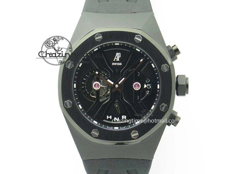 Tourbillon Concept GMT PVD Black Dial On Black Rubber Strap Japan Quartz Seasonal 5103