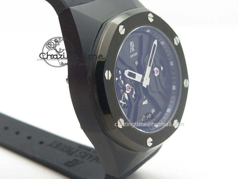 Tourbillon Concept GMT PVD Black Dial On Black Rubber Strap Japan Quartz Seasonal 5103