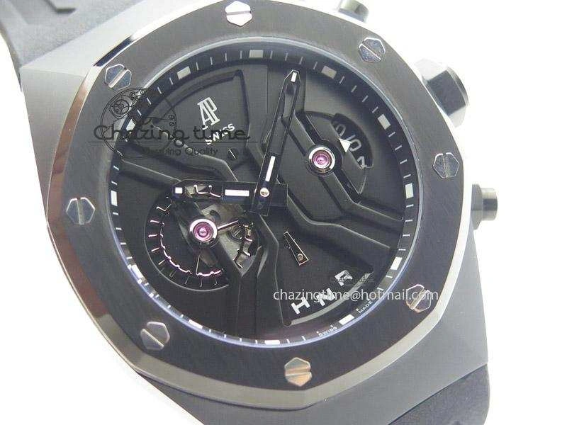 Tourbillon Concept GMT PVD Black Dial On Black Rubber Strap Japan Quartz Seasonal 5103