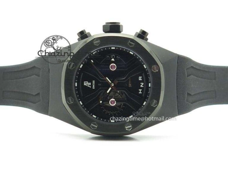 Tourbillon Concept GMT PVD Black Dial On Black Rubber Strap Japan Quartz Seasonal 5103