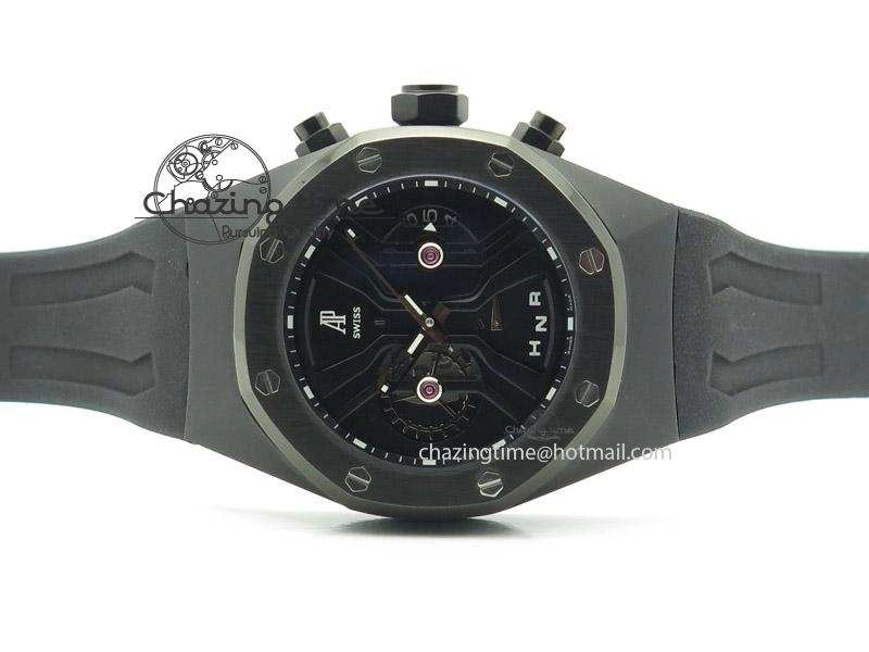 Tourbillon Concept GMT PVD Black Dial On Black Rubber Strap Japan Quartz Seasonal 5103