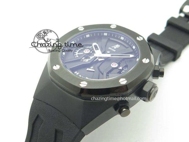 Tourbillon Concept GMT PVD Black Dial On Black Rubber Strap Japan Quartz Seasonal 5103
