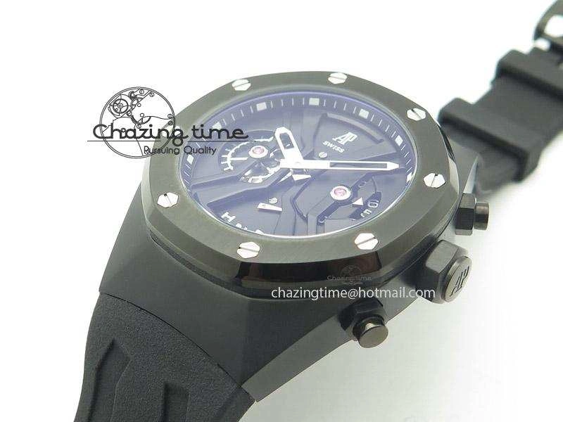 Tourbillon Concept GMT PVD Black Dial On Black Rubber Strap Japan Quartz Seasonal 5103