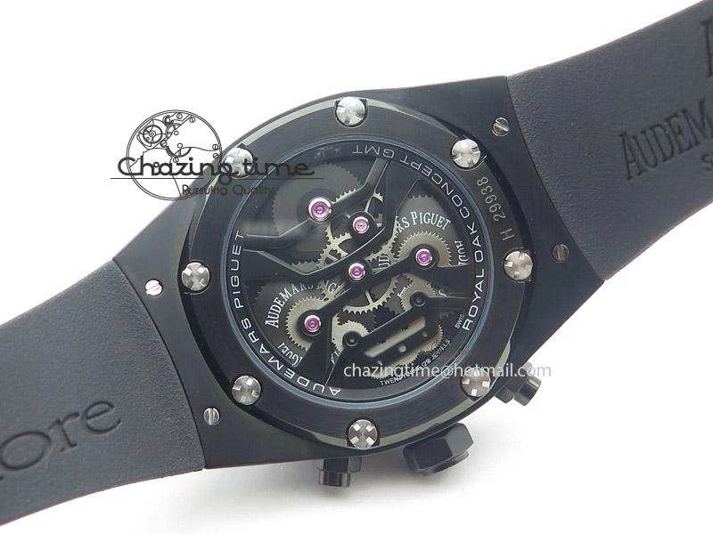 Tourbillon Concept GMT PVD Black Dial On Black Rubber Strap Japan Quartz Seasonal 5103