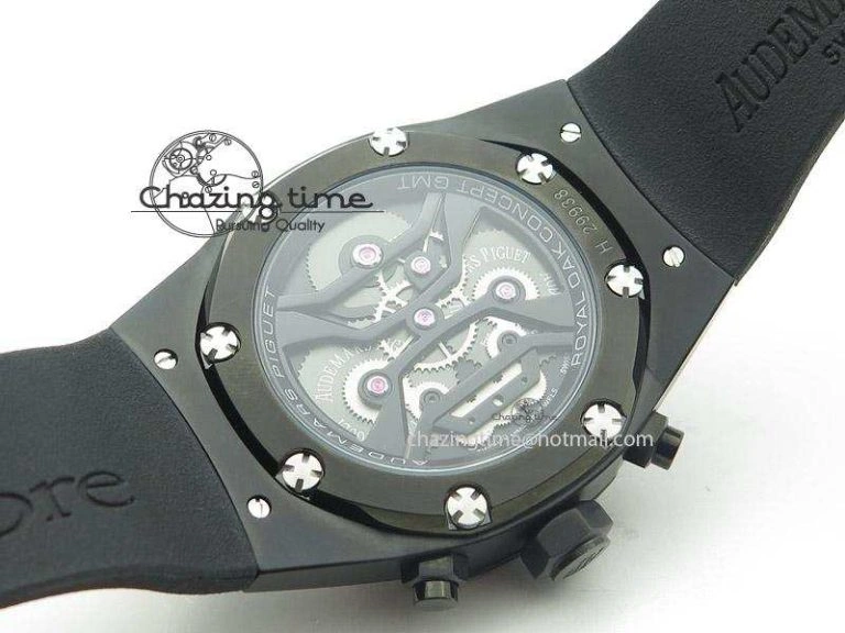 Resilient Tourbillon Concept GMT PVD Black Blue Dial On Black Rubber Strap Japan Quartz 5101