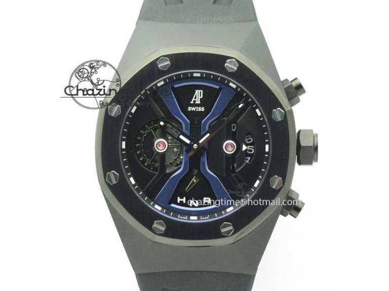 Resilient Tourbillon Concept GMT PVD Black Blue Dial On Black Rubber Strap Japan Quartz 5101