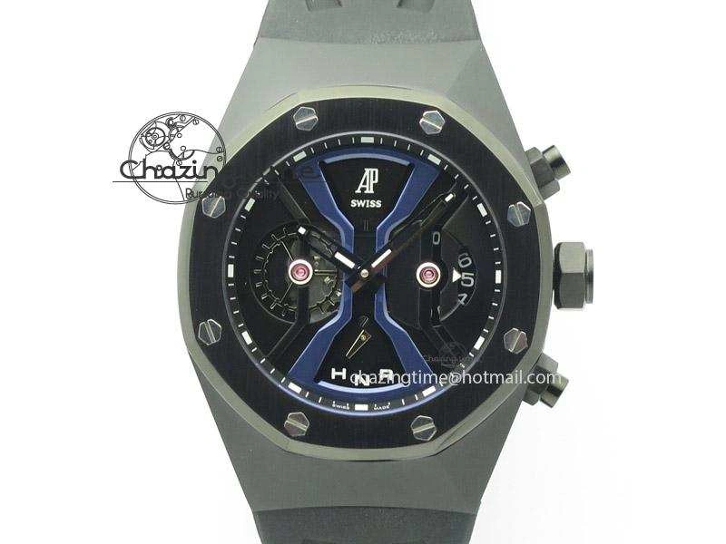 Resilient Tourbillon Concept GMT PVD Black Blue Dial On Black Rubber Strap Japan Quartz 5101