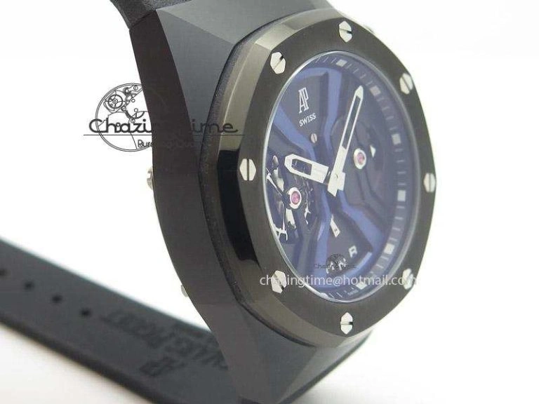 Resilient Tourbillon Concept GMT PVD Black Blue Dial On Black Rubber Strap Japan Quartz 5101