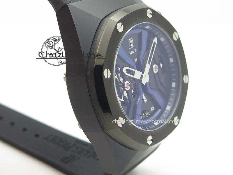 Resilient Tourbillon Concept GMT PVD Black Blue Dial On Black Rubber Strap Japan Quartz 5101
