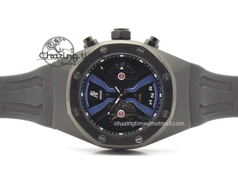 Resilient Tourbillon Concept GMT PVD Black Blue Dial On Black Rubber Strap Japan Quartz 5101
