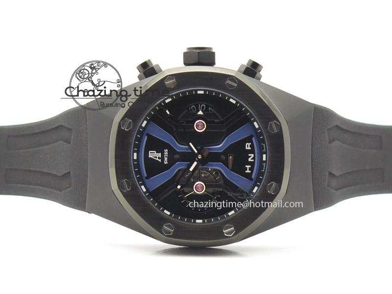 Resilient Tourbillon Concept GMT PVD Black Blue Dial On Black Rubber Strap Japan Quartz 5101