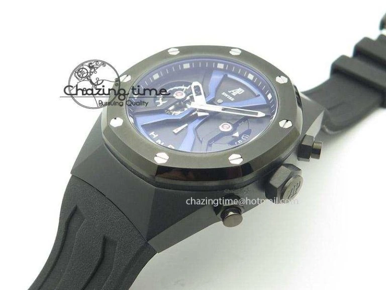 Resilient Tourbillon Concept GMT PVD Black Blue Dial On Black Rubber Strap Japan Quartz 5101