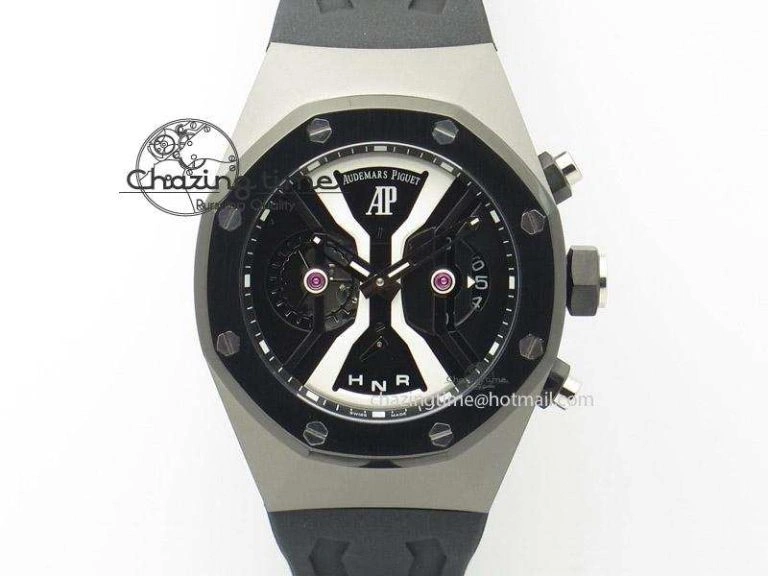 Tourbillon Concept GMT PVD Black White Dial On Black Rubber Strap Japan Quartz Affordable 5102