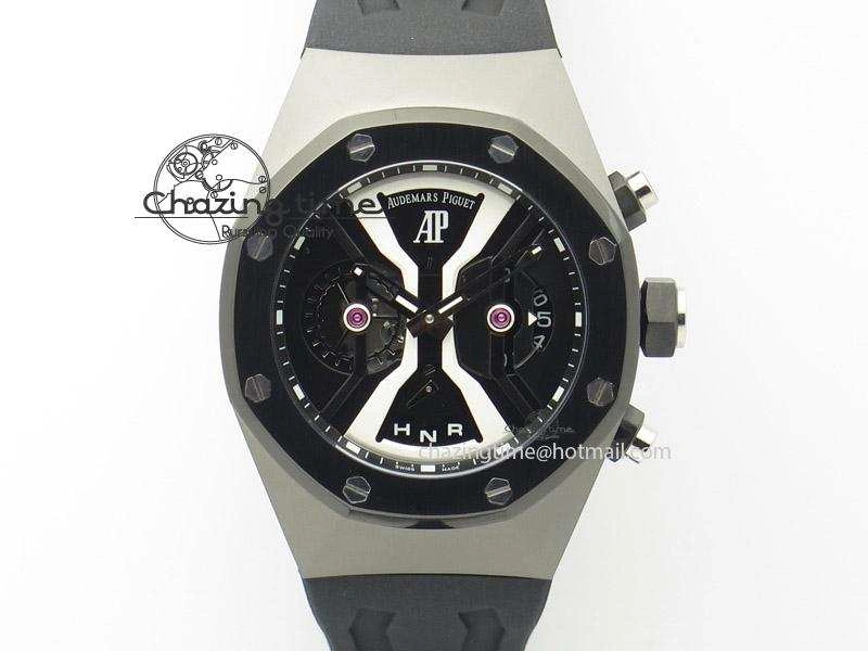 Tourbillon Concept GMT PVD Black White Dial On Black Rubber Strap Japan Quartz Affordable 5102