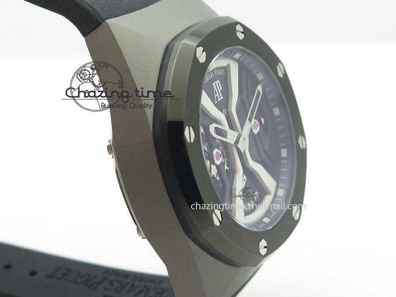 Tourbillon Concept GMT PVD Black White Dial On Black Rubber Strap Japan Quartz Affordable 5102