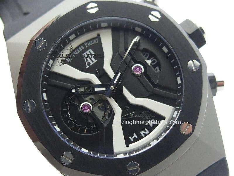 Tourbillon Concept GMT PVD Black White Dial On Black Rubber Strap Japan Quartz Affordable 5102