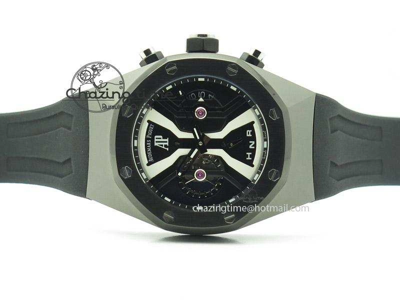 Tourbillon Concept GMT PVD Black White Dial On Black Rubber Strap Japan Quartz Affordable 5102