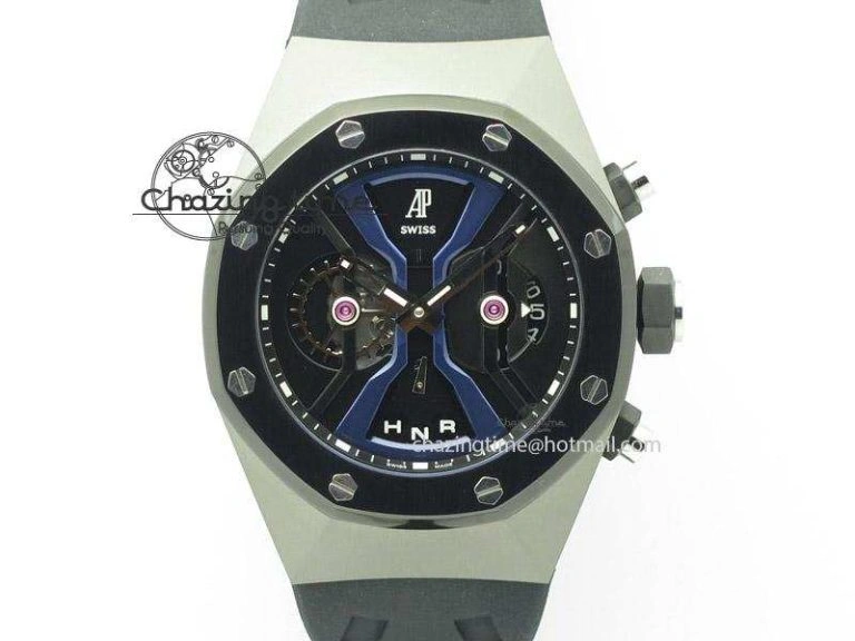 ZeroBulk Tourbillon Concept GMT SS Black Blue Dial On Black Rubber Strap Japan Quartz 5100