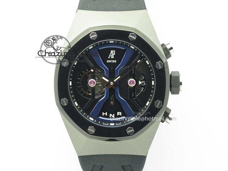 ZeroBulk Tourbillon Concept GMT SS Black Blue Dial On Black Rubber Strap Japan Quartz 5100