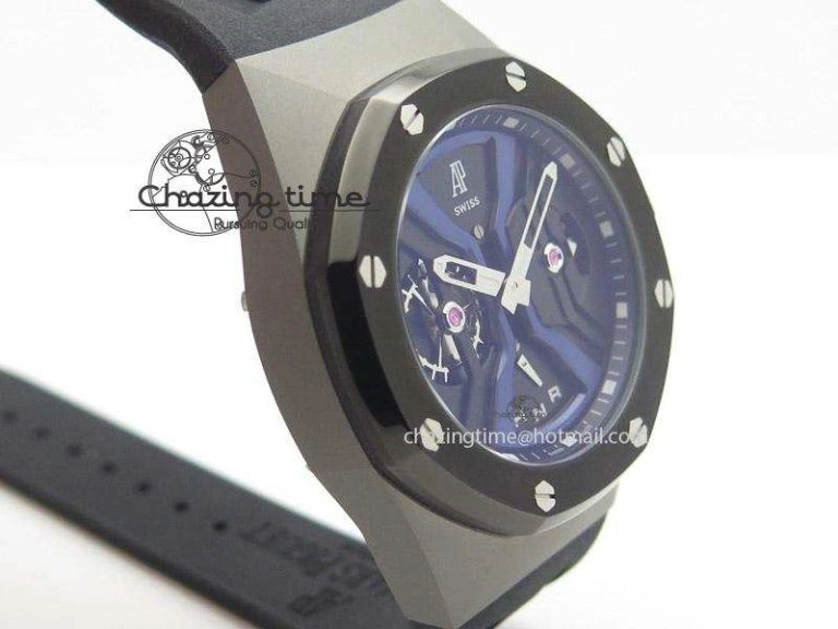 ZeroBulk Tourbillon Concept GMT SS Black Blue Dial On Black Rubber Strap Japan Quartz 5100