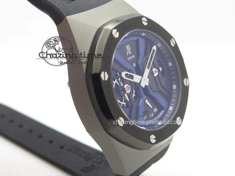 ZeroBulk Tourbillon Concept GMT SS Black Blue Dial On Black Rubber Strap Japan Quartz 5100