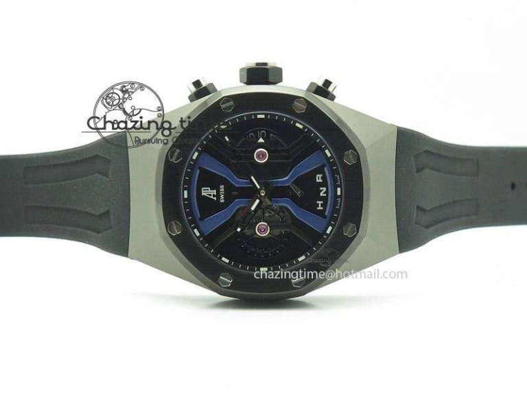 ZeroBulk Tourbillon Concept GMT SS Black Blue Dial On Black Rubber Strap Japan Quartz 5100